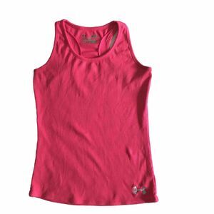 Under Armour Tank YL Youth Large XL Pink Fitted Heatgear Logo Stretch Fits W XS